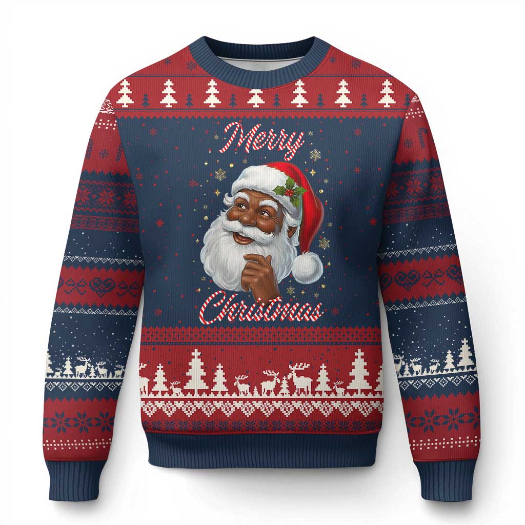 Merry Xmas Black Santa Claus Ugly Christmas Sweater Retro Nostalgic Festive Holiday TS02 Navy Red Print Your Wear