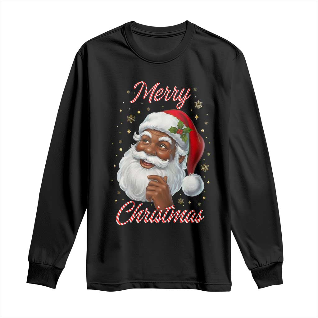 Merry Christmas Black Santa Claus Long Sleeve Shirt Retro Nostalgic Festive Holiday TS02 Black Print Your Wear