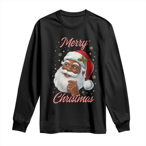 Merry Christmas Black Santa Claus Long Sleeve Shirt Retro Nostalgic Festive Holiday TS02 Black Print Your Wear