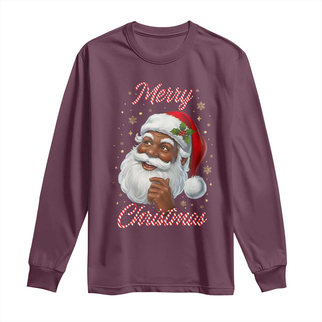 Merry Christmas Black Santa Claus Long Sleeve Shirt Retro Nostalgic Festive Holiday TS02 Maroon Print Your Wear