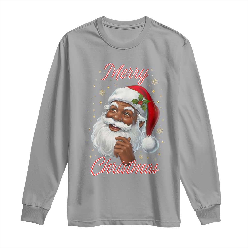 Merry Christmas Black Santa Claus Long Sleeve Shirt Retro Nostalgic Festive Holiday TS02 Sport Gray Print Your Wear
