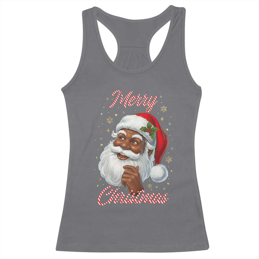Merry Christmas Black Santa Claus Racerback Tank Top Retro Nostalgic Festive Holiday TS02 Charcoal Print Your Wear