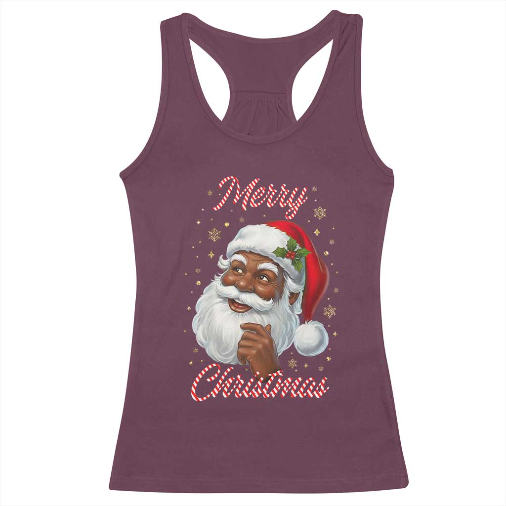 Merry Christmas Black Santa Claus Racerback Tank Top Retro Nostalgic Festive Holiday TS02 Maroon Print Your Wear