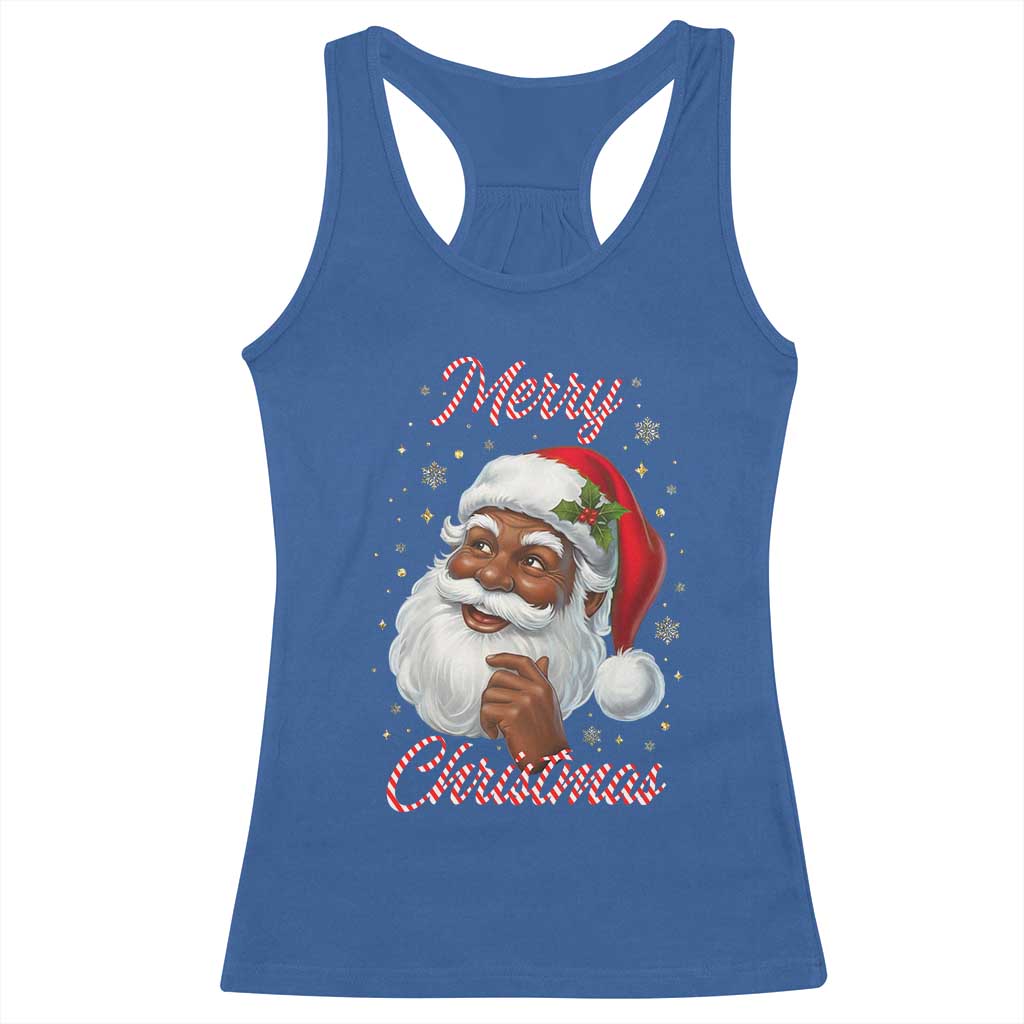 Merry Christmas Black Santa Claus Racerback Tank Top Retro Nostalgic Festive Holiday TS02 Royal Blue Print Your Wear