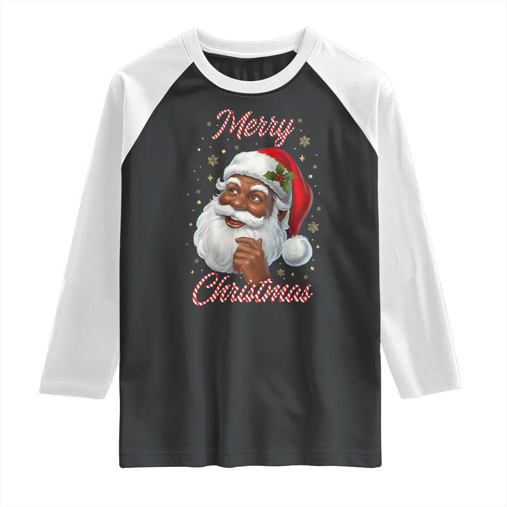 Merry Christmas Black Santa Claus Raglan Shirt Retro Nostalgic Festive Holiday TS02 Black White Print Your Wear