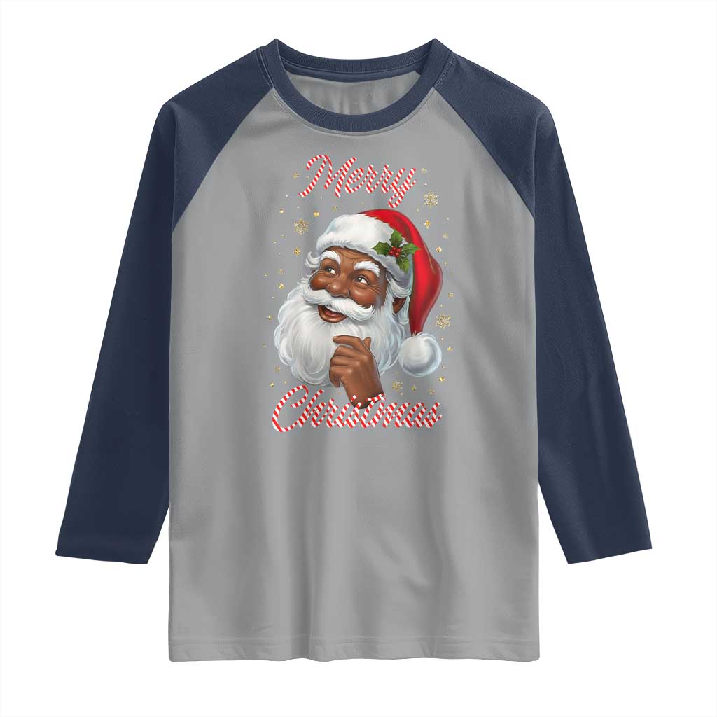 Merry Christmas Black Santa Claus Raglan Shirt Retro Nostalgic Festive Holiday TS02 Sport Gray Navy Print Your Wear