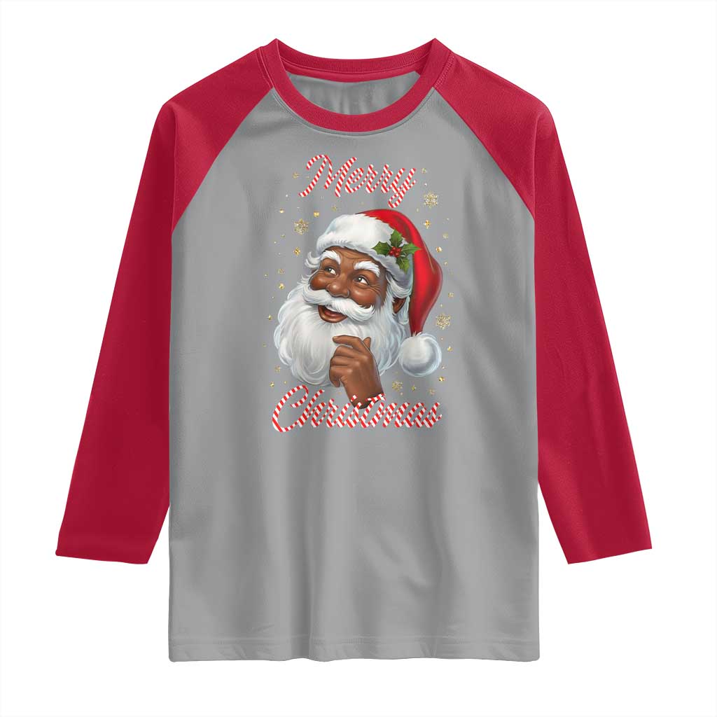 Merry Christmas Black Santa Claus Raglan Shirt Retro Nostalgic Festive Holiday TS02 Sport Gray Red Print Your Wear