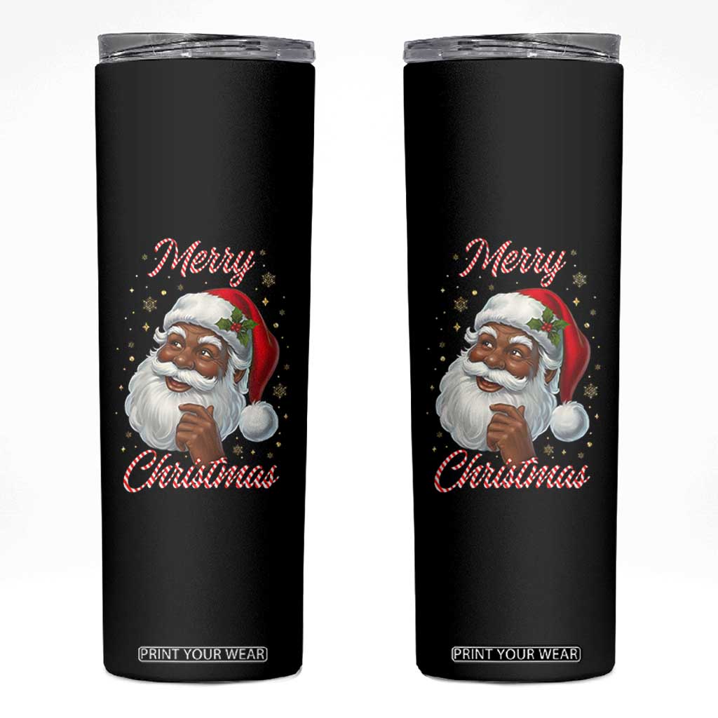 Merry Christmas Black Santa Claus Skinny Tumbler Retro Nostalgic Festive Holiday TS02 Black Print Your Wear
