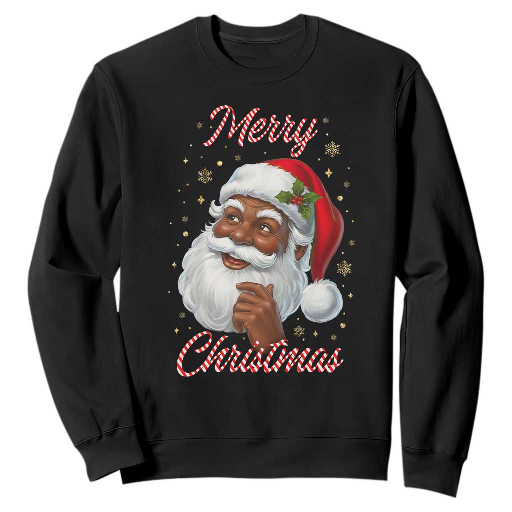 Merry Christmas Black Santa Claus Sweatshirt Retro Nostalgic Festive Holiday TS02 Black Print Your Wear