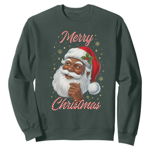 Merry Christmas Black Santa Claus Sweatshirt Retro Nostalgic Festive Holiday TS02 Dark Forest Green Print Your Wear
