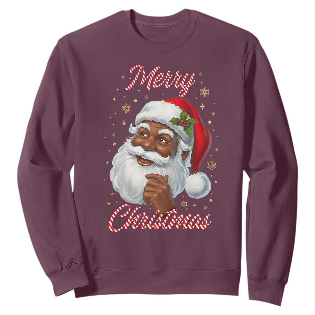 Merry Christmas Black Santa Claus Sweatshirt Retro Nostalgic Festive Holiday TS02 Maroon Print Your Wear
