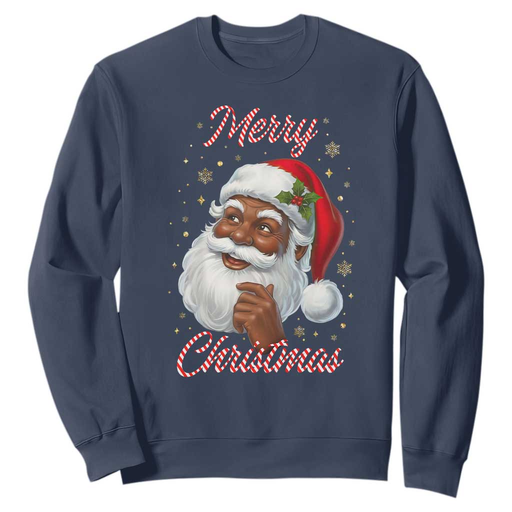 Merry Christmas Black Santa Claus Sweatshirt Retro Nostalgic Festive Holiday TS02 Navy Print Your Wear