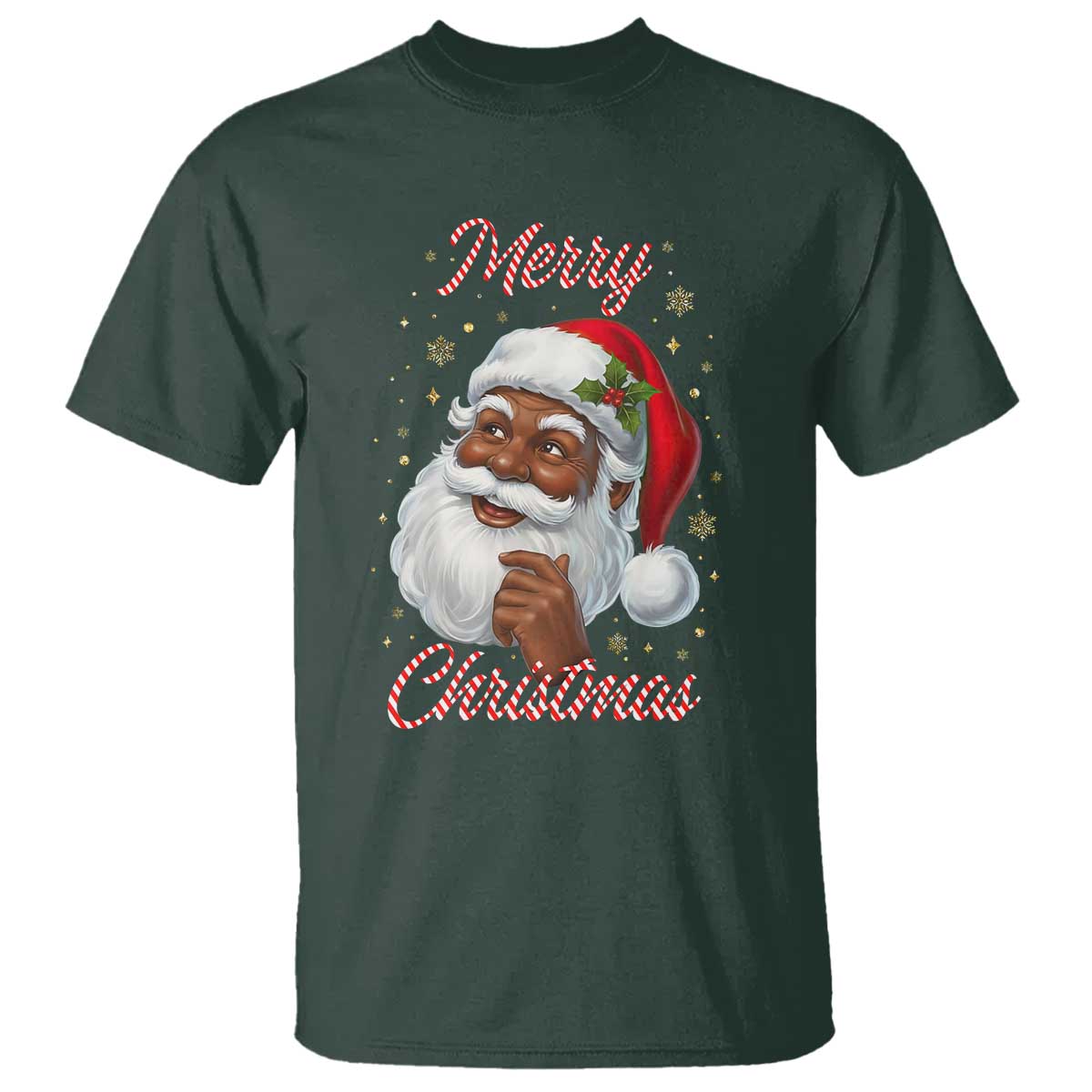 Merry Christmas Black Santa Claus T Shirt Retro Nostalgic Festive Holiday TS02 Dark Forest Green Print Your Wear