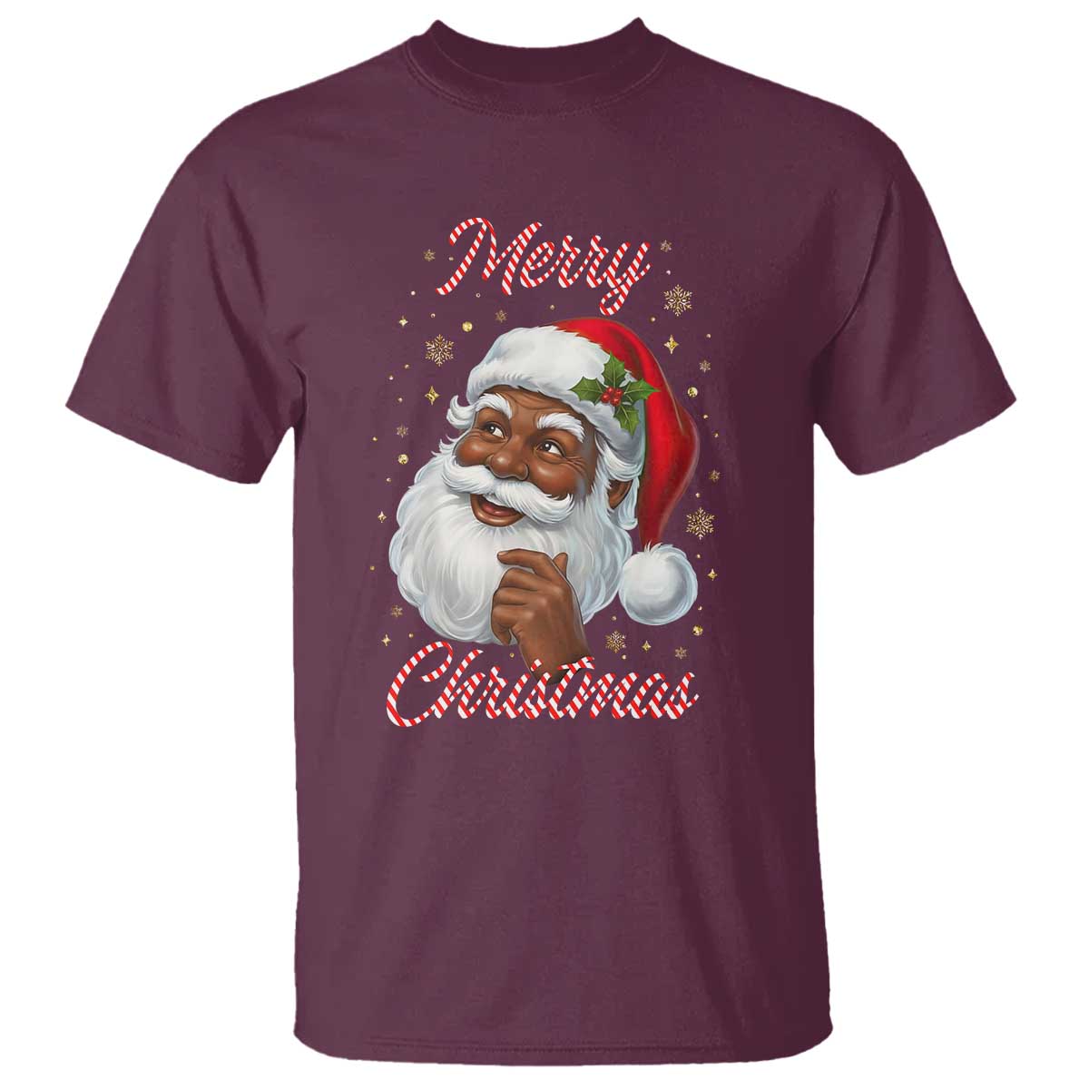 Merry Christmas Black Santa Claus T Shirt Retro Nostalgic Festive Holiday TS02 Maroon Print Your Wear