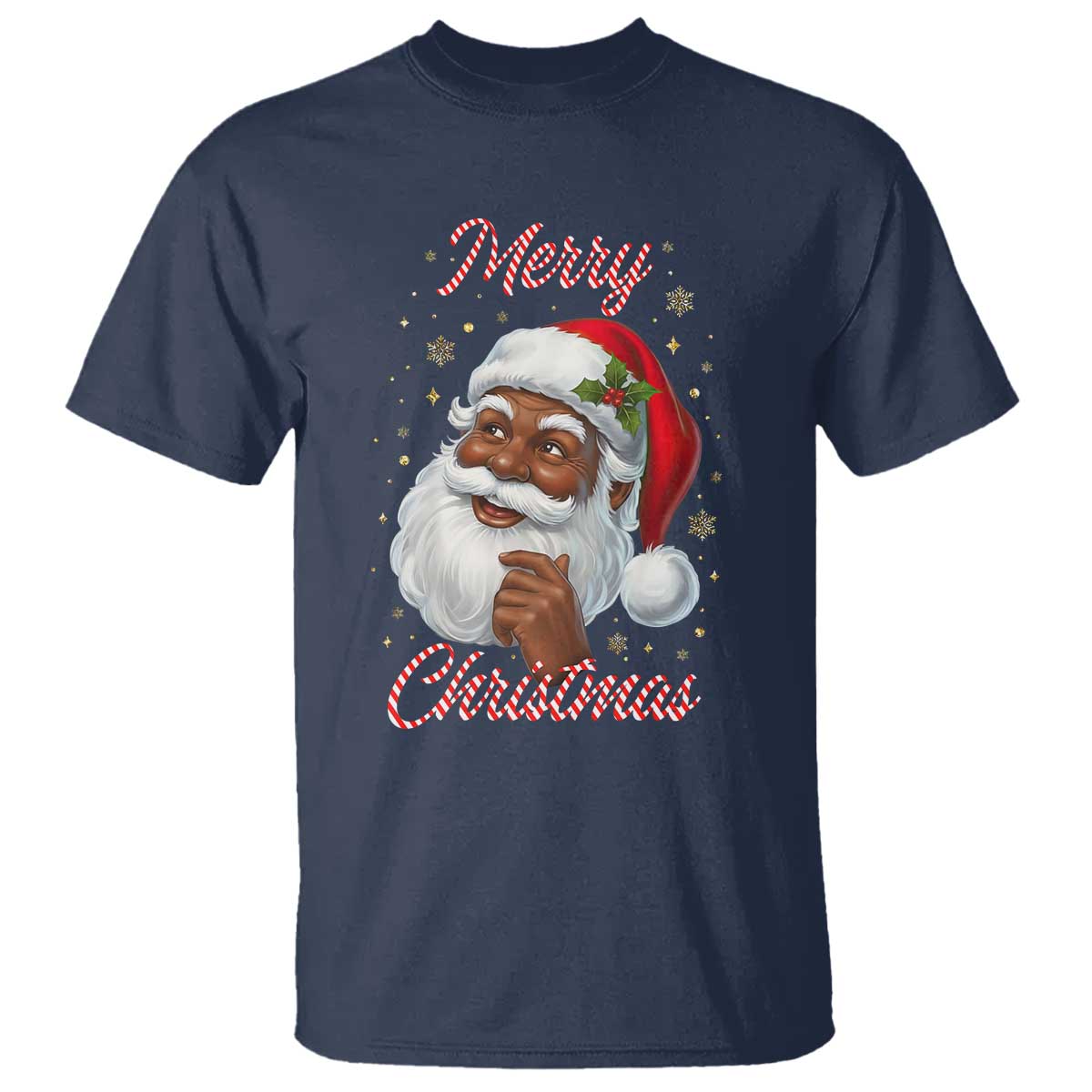Merry Christmas Black Santa Claus T Shirt Retro Nostalgic Festive Holiday TS02 Navy Print Your Wear