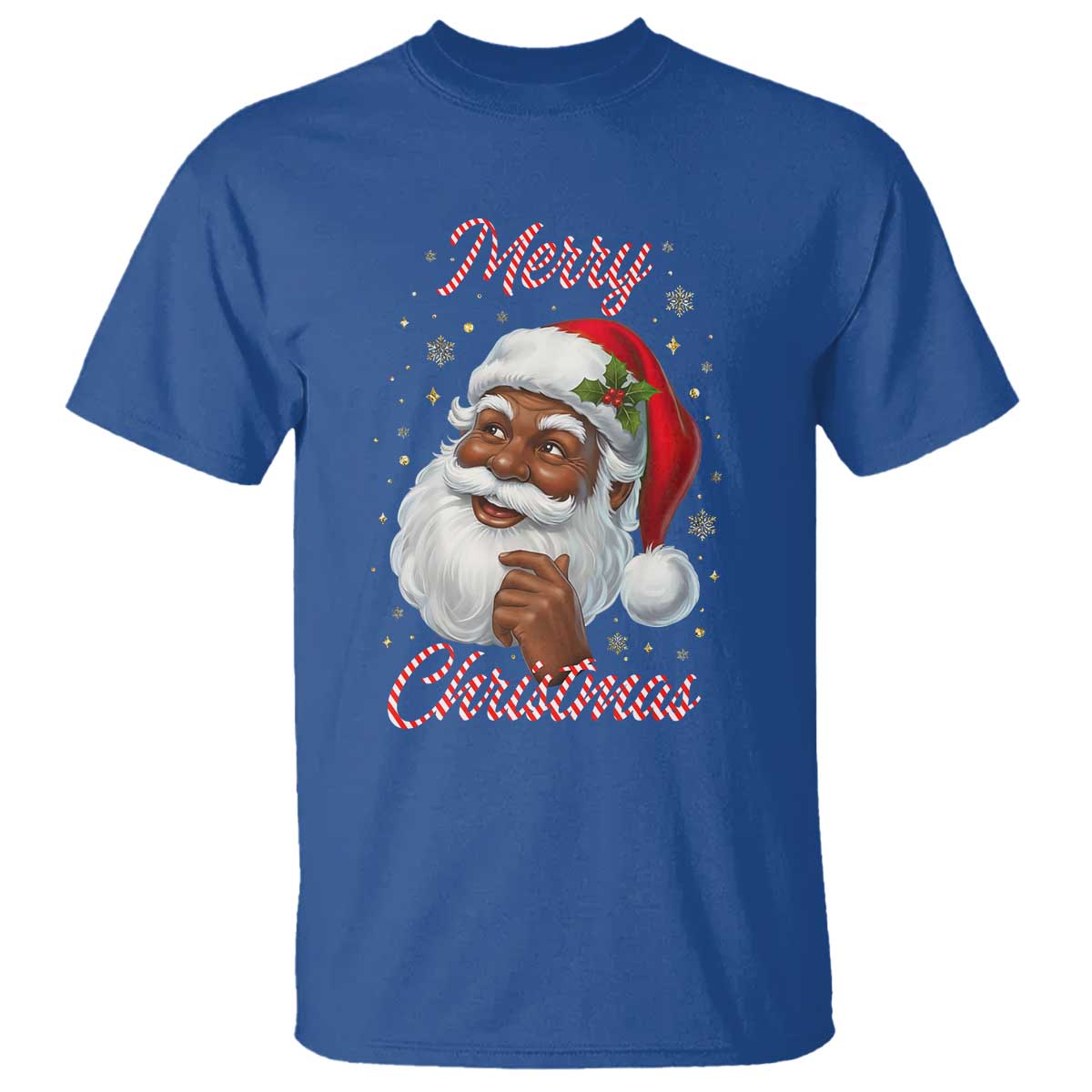 Merry Christmas Black Santa Claus T Shirt Retro Nostalgic Festive Holiday TS02 Royal Blue Print Your Wear