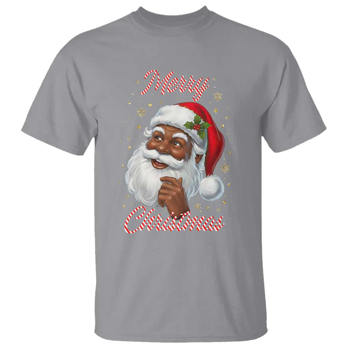 Merry Christmas Black Santa Claus T Shirt Retro Nostalgic Festive Holiday TS02 Sport Gray Print Your Wear
