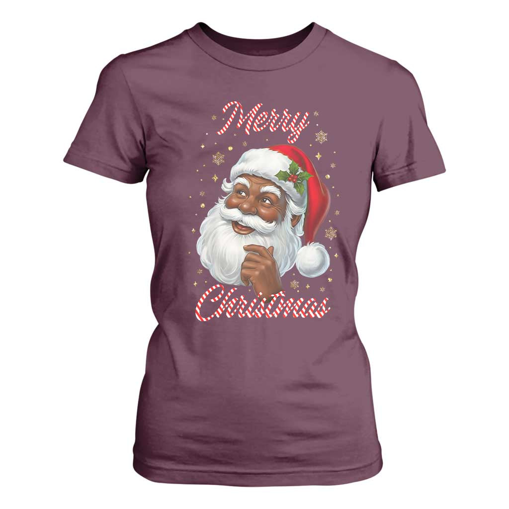Merry Christmas Black Santa Claus T Shirt For Women Retro Nostalgic Festive Holiday TS02 Maroon Print Your Wear