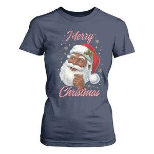 Merry Christmas Black Santa Claus T Shirt For Women Retro Nostalgic Festive Holiday TS02 Navy Print Your Wear