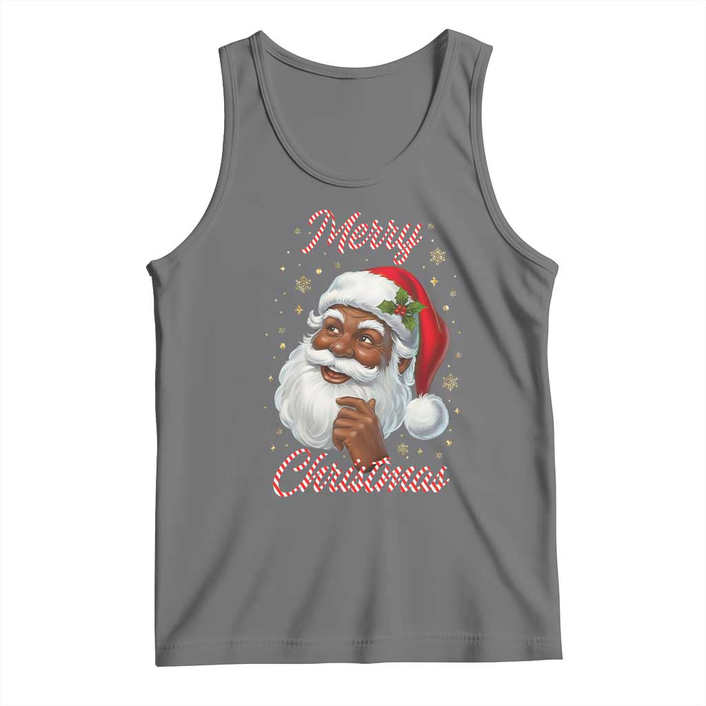 Merry Christmas Black Santa Claus Tank Top Retro Nostalgic Festive Holiday TS02 Black Heather Print Your Wear