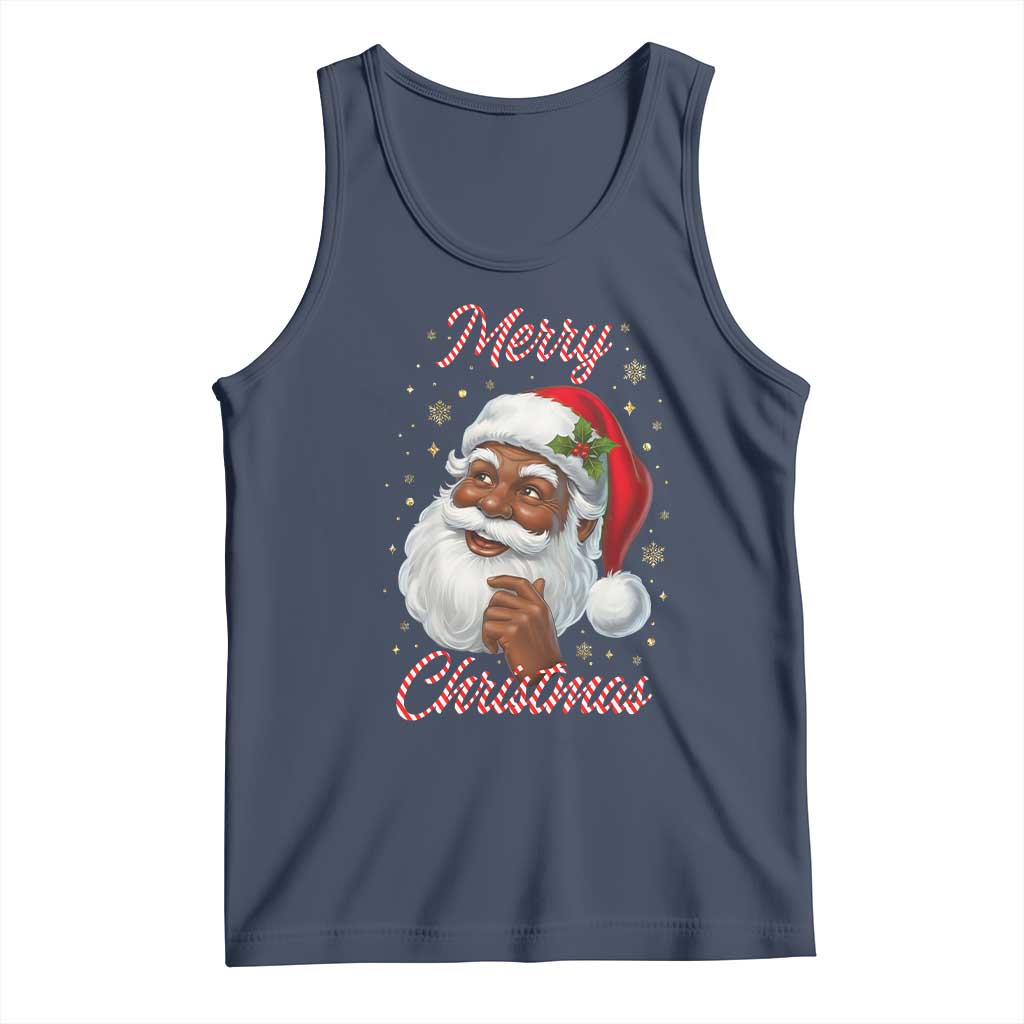 Merry Christmas Black Santa Claus Tank Top Retro Nostalgic Festive Holiday TS02 Navy Print Your Wear