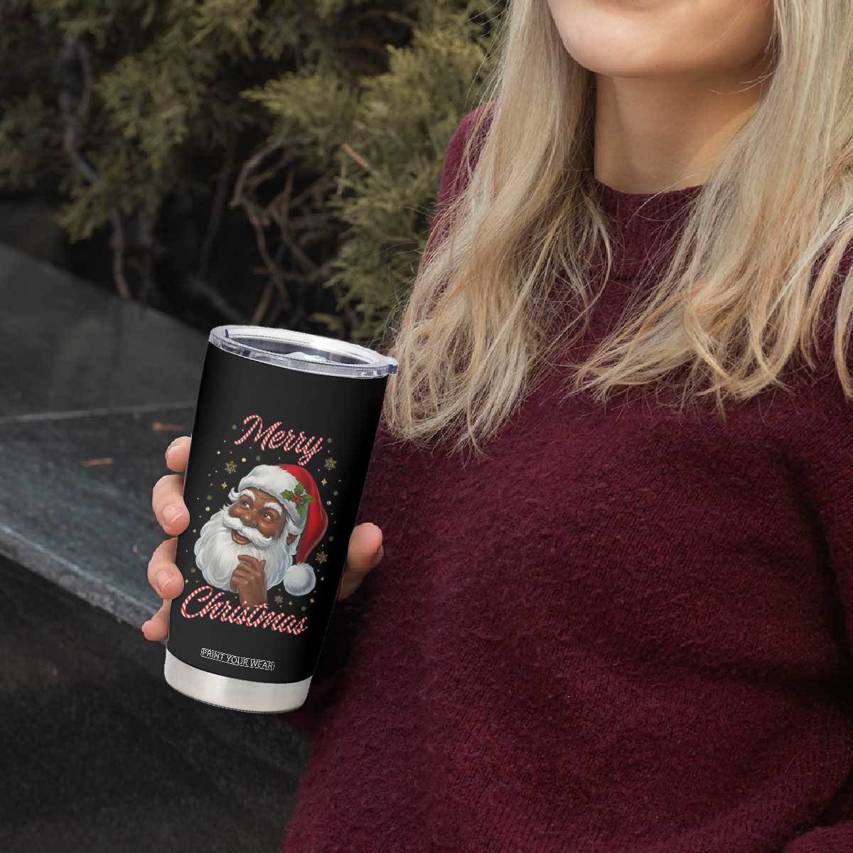Merry Christmas Black Santa Claus Tumbler Cup Retro Nostalgic Festive Holiday TS02 Print Your Wear