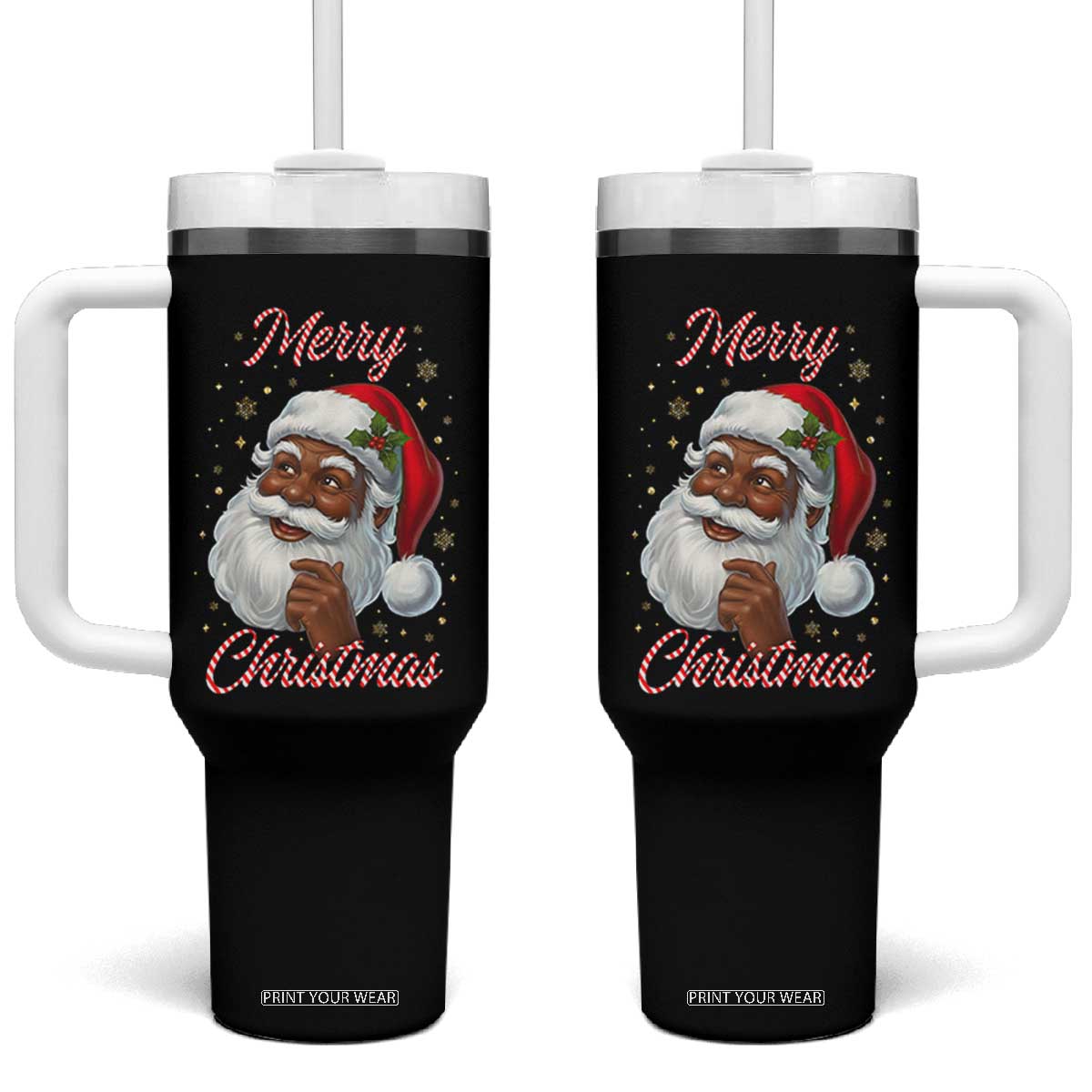 Merry Christmas Black Santa Claus Tumbler With Handle Retro Nostalgic Festive Holiday TS02 One Size: 40 oz Black Print Your Wear