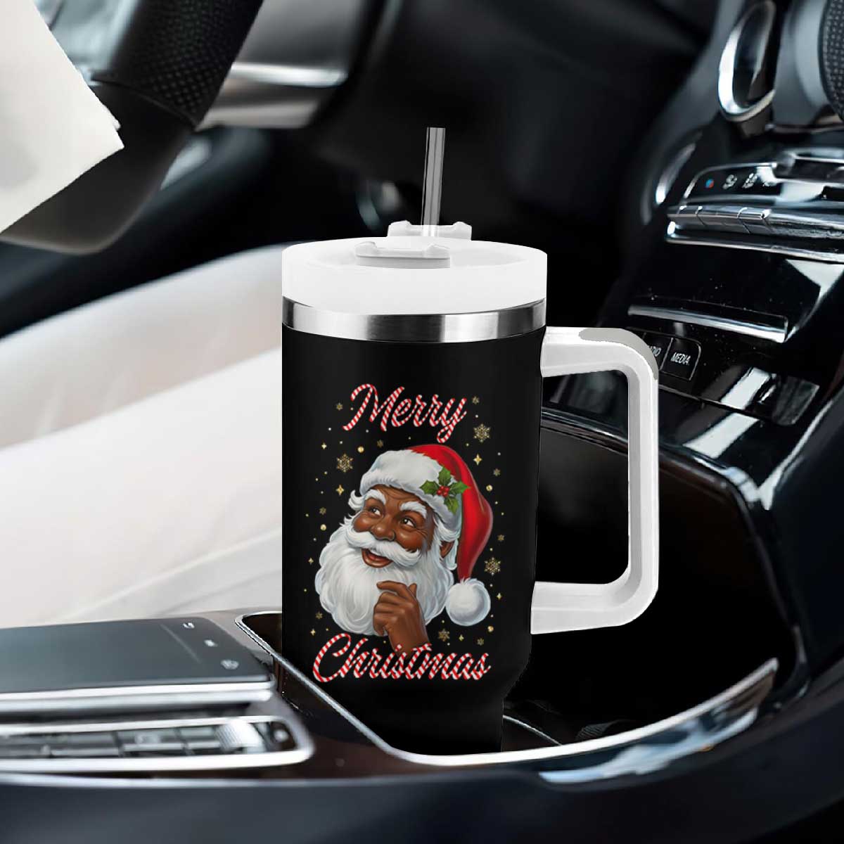 Merry Christmas Black Santa Claus Tumbler With Handle Retro Nostalgic Festive Holiday TS02 Print Your Wear