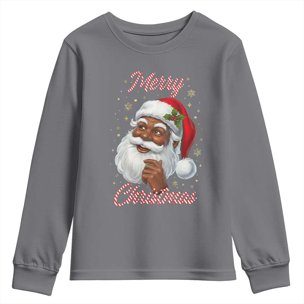 Merry Christmas Black Santa Claus Youth Sweatshirt Retro Nostalgic Festive Holiday TS02 Charcoal Print Your Wear