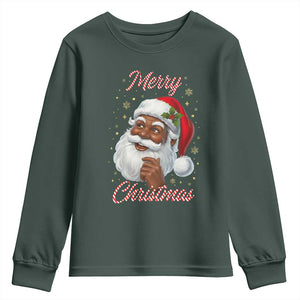Merry Christmas Black Santa Claus Youth Sweatshirt Retro Nostalgic Festive Holiday TS02 Dark Forest Green Print Your Wear