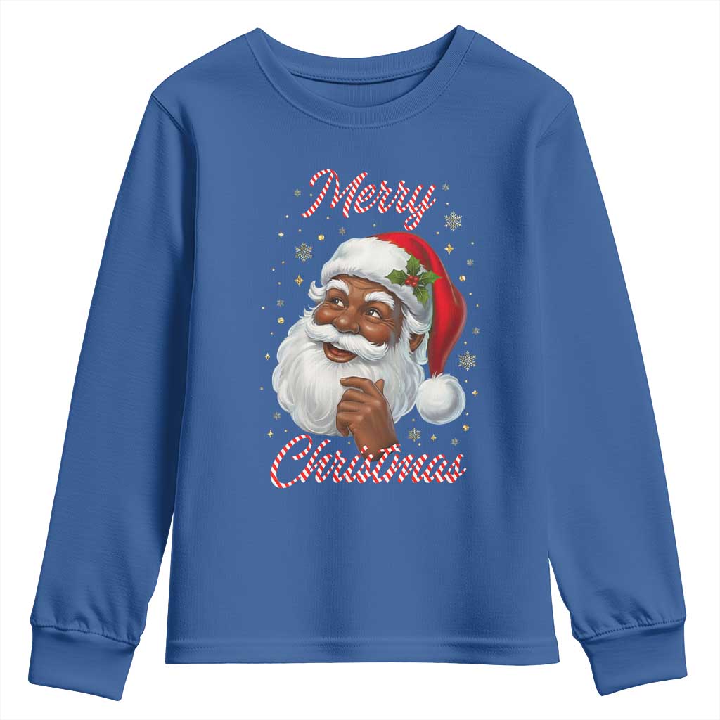 Merry Christmas Black Santa Claus Youth Sweatshirt Retro Nostalgic Festive Holiday TS02 Royal Blue Print Your Wear