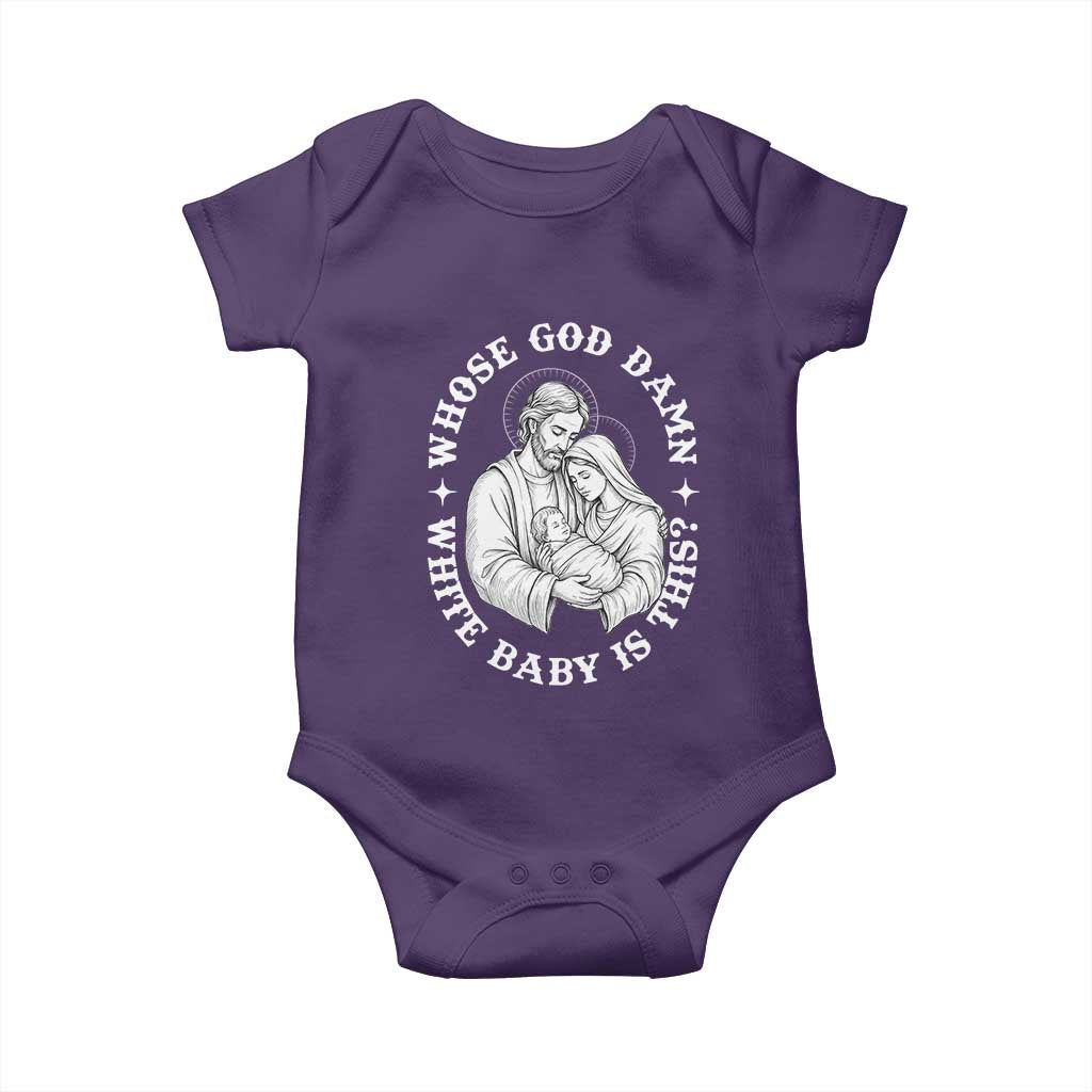 Funny Nativity Christmas Baby Onesie Whose God Damn White Baby Is This Irreverent Holiday Humor TS02 Purple Print Your Wear