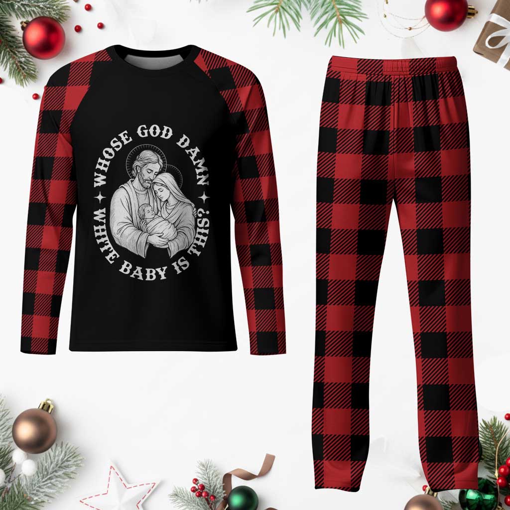 Funny Nativity Christmas Plaid Pajama Set Whose God Damn White Baby Is This Irreverent Holiday Humor TS02 Buffalo Plaid Print Your Wear