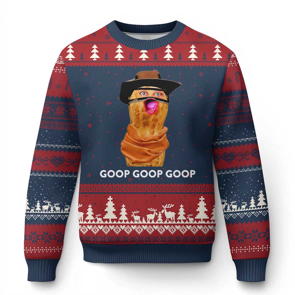 Goop Goop Goop Meme Ugly Christmas Sweater Unhinged Cowboy Peanut Core Weirdos TS02 Navy Red Print Your Wear