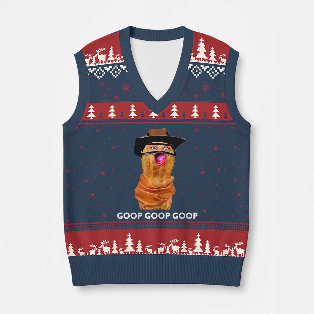 Goop Goop Goop Meme V-Neck Knit Sweater Vest Unhinged Cowboy Peanut Core Weirdos TS02 Navy Red Print Your Wear