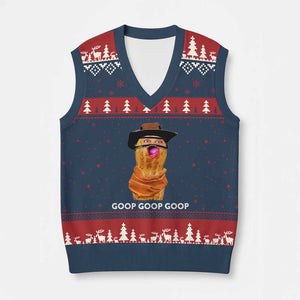Goop Goop Goop Meme V-Neck Knit Sweater Vest Unhinged Cowboy Peanut Core Weirdos TS02 Navy Red Print Your Wear