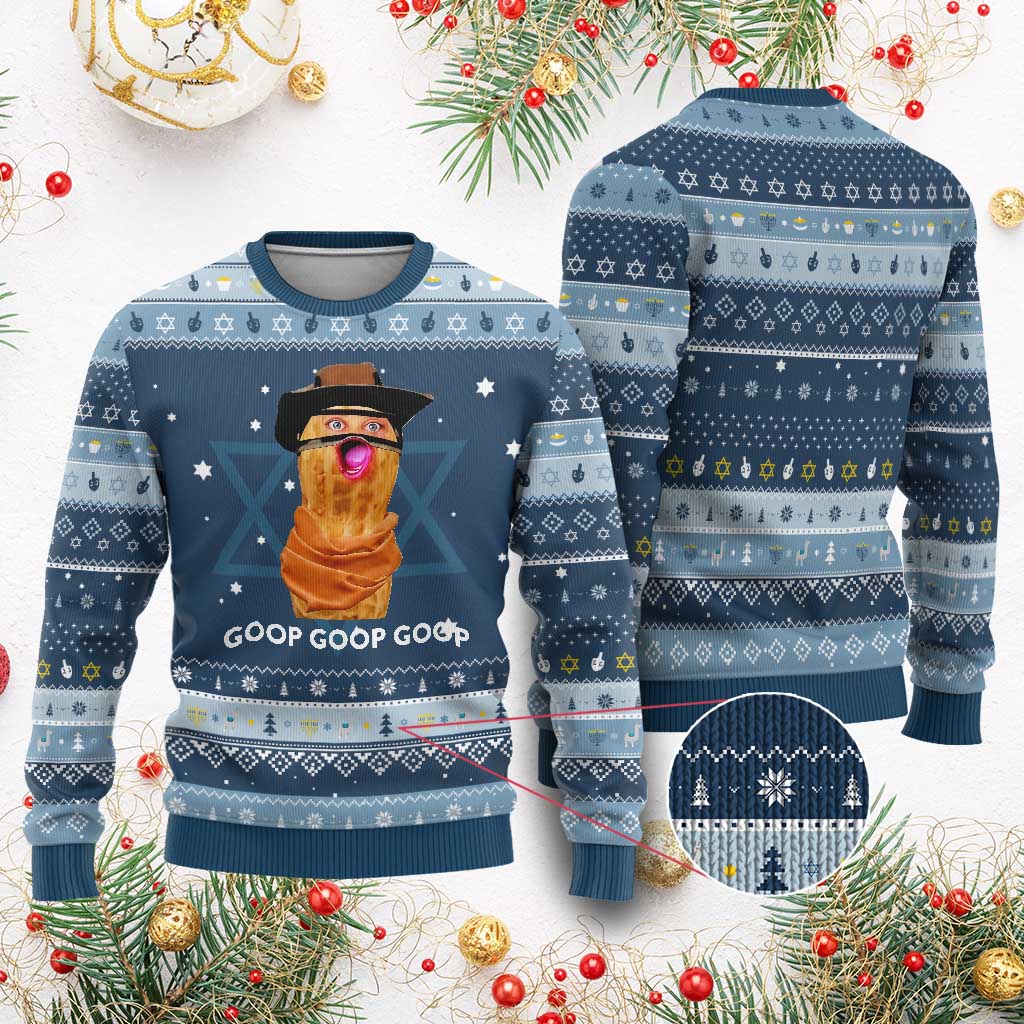 Goop Goop Goop Meme Hanukkah Ugly Sweater Unhinged Cowboy Peanut Core Weirdos TS02 Navy Light Blue Print Your Wear