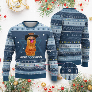 Goop Goop Goop Meme Hanukkah Ugly Sweater Unhinged Cowboy Peanut Core Weirdos TS02 Navy Light Blue Print Your Wear
