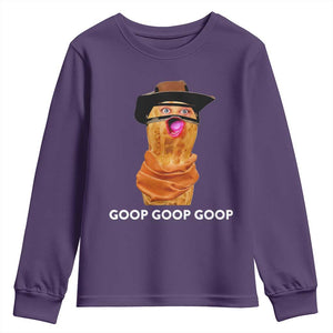 Goop Goop Goop Meme Youth Sweatshirt Unhinged Cowboy Peanut Core Weirdos TS02 Purple Print Your Wear