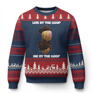 Cowboy Peanut Meme Ugly Christmas Sweater Live By The Goop Die By The Goop TS02 Navy Red Print Your Wear
