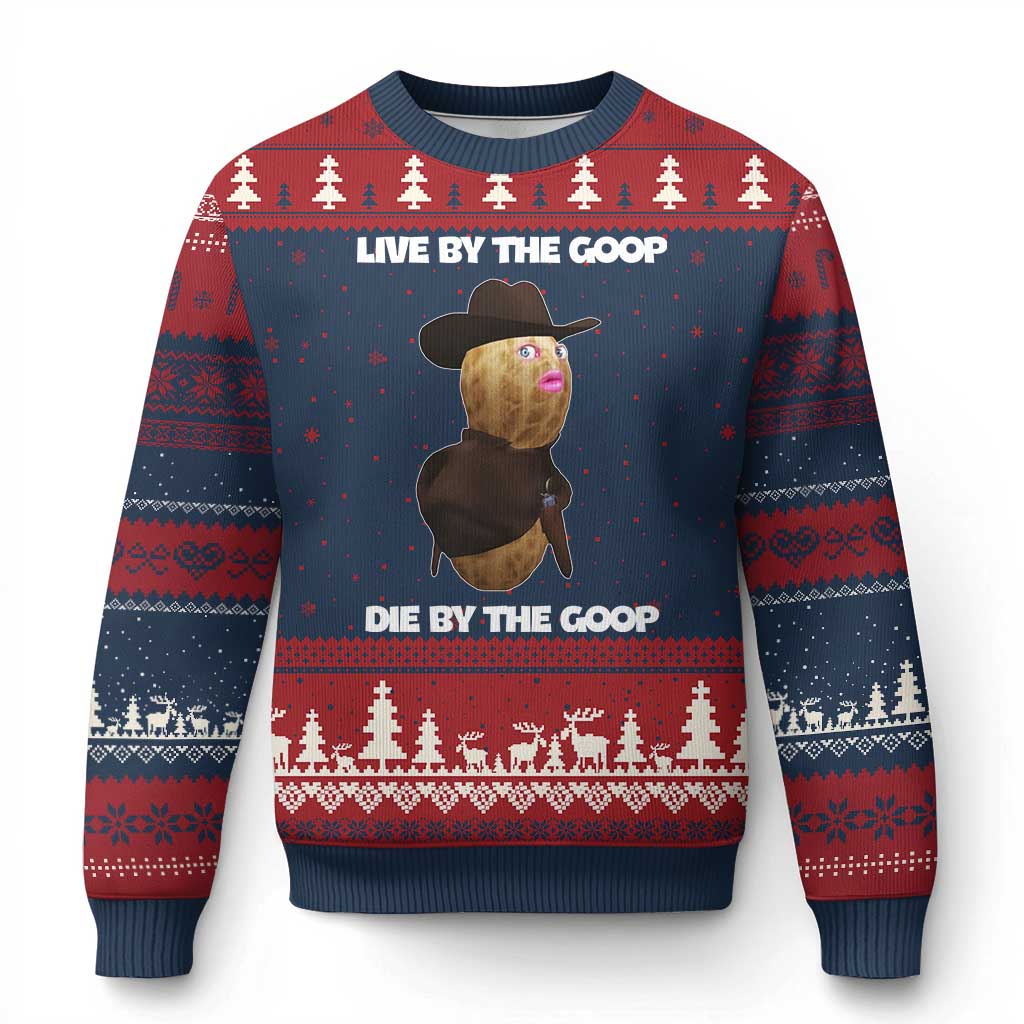 Cowboy Peanut Meme Ugly Christmas Sweater Live By The Goop Die By The Goop TS02 Navy Red Print Your Wear