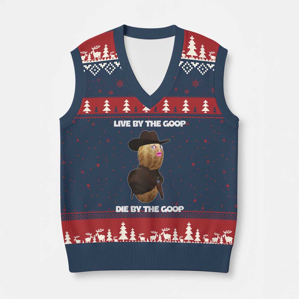 Cowboy Peanut Meme V-Neck Knit Sweater Vest Live By The Goop Die By The Goop TS02 Navy Red Print Your Wear