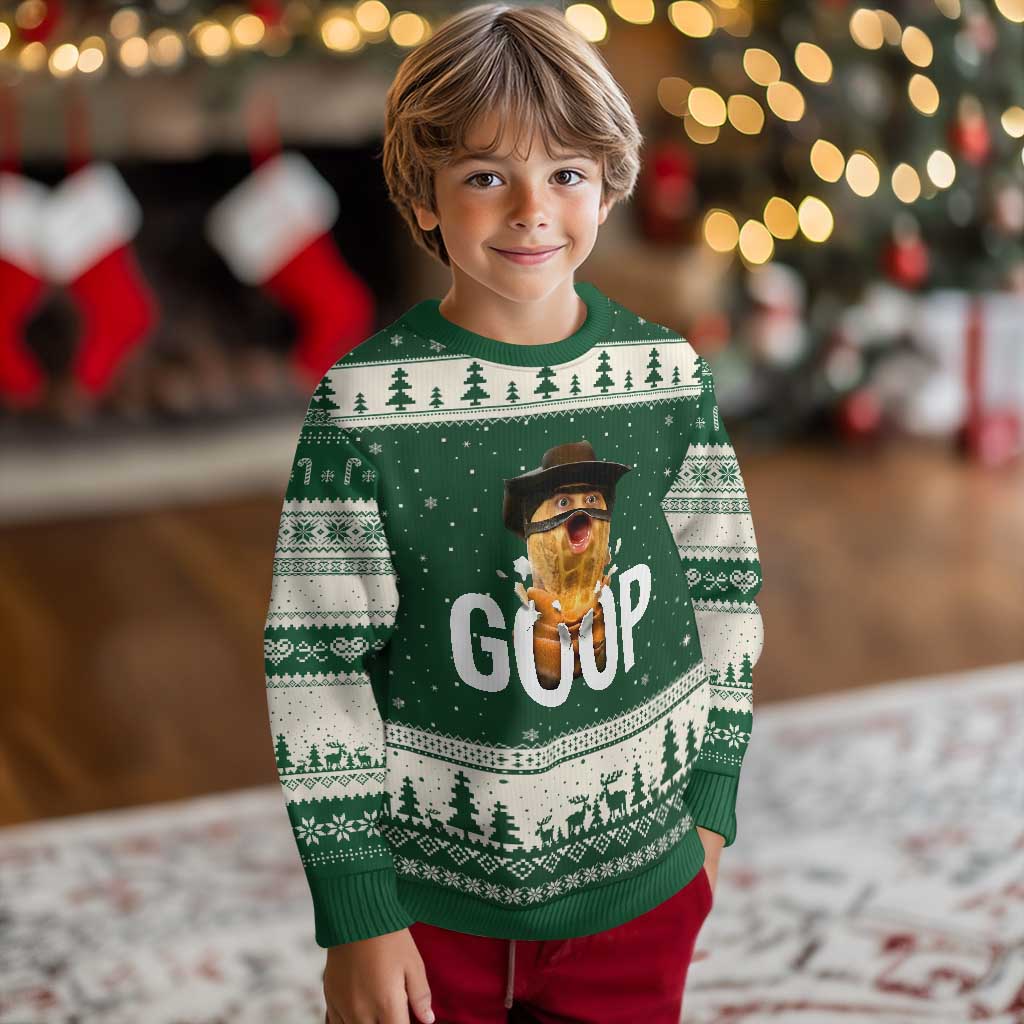 Goop Meme Explosion Ugly Christmas Sweater Screaming Peanut Cowboy Brainrot Energy TS02 Forest Green Beige Print Your Wear