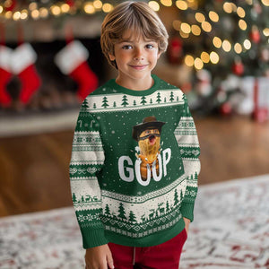 Goop Meme Explosion Ugly Christmas Sweater Screaming Peanut Cowboy Brainrot Energy TS02 Forest Green Beige Print Your Wear