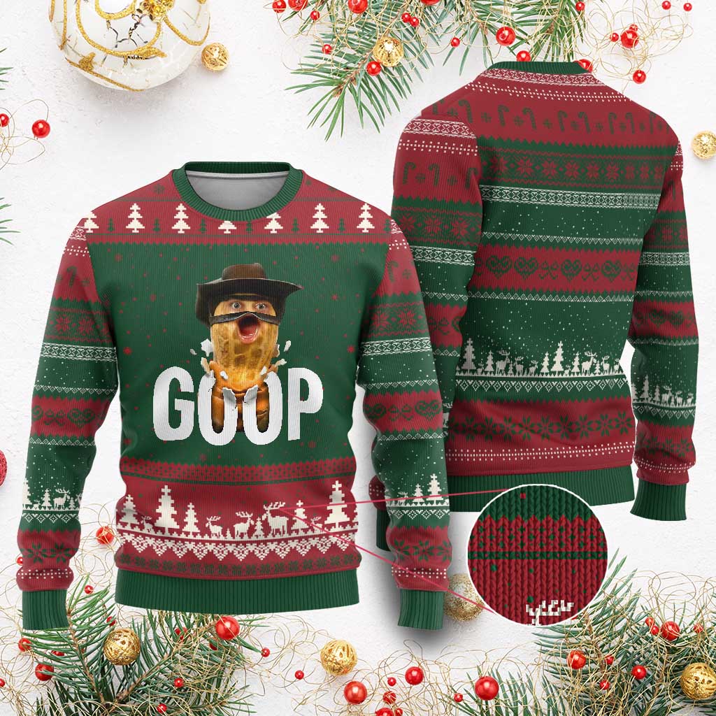 Goop Meme Explosion Ugly Christmas Sweater Screaming Peanut Cowboy Brainrot Energy TS02 Red Green Print Your Wear