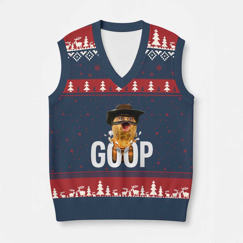 Goop Meme Explosion V-Neck Knit Sweater Vest Screaming Peanut Cowboy Brainrot Energy TS02 Navy Red Print Your Wear