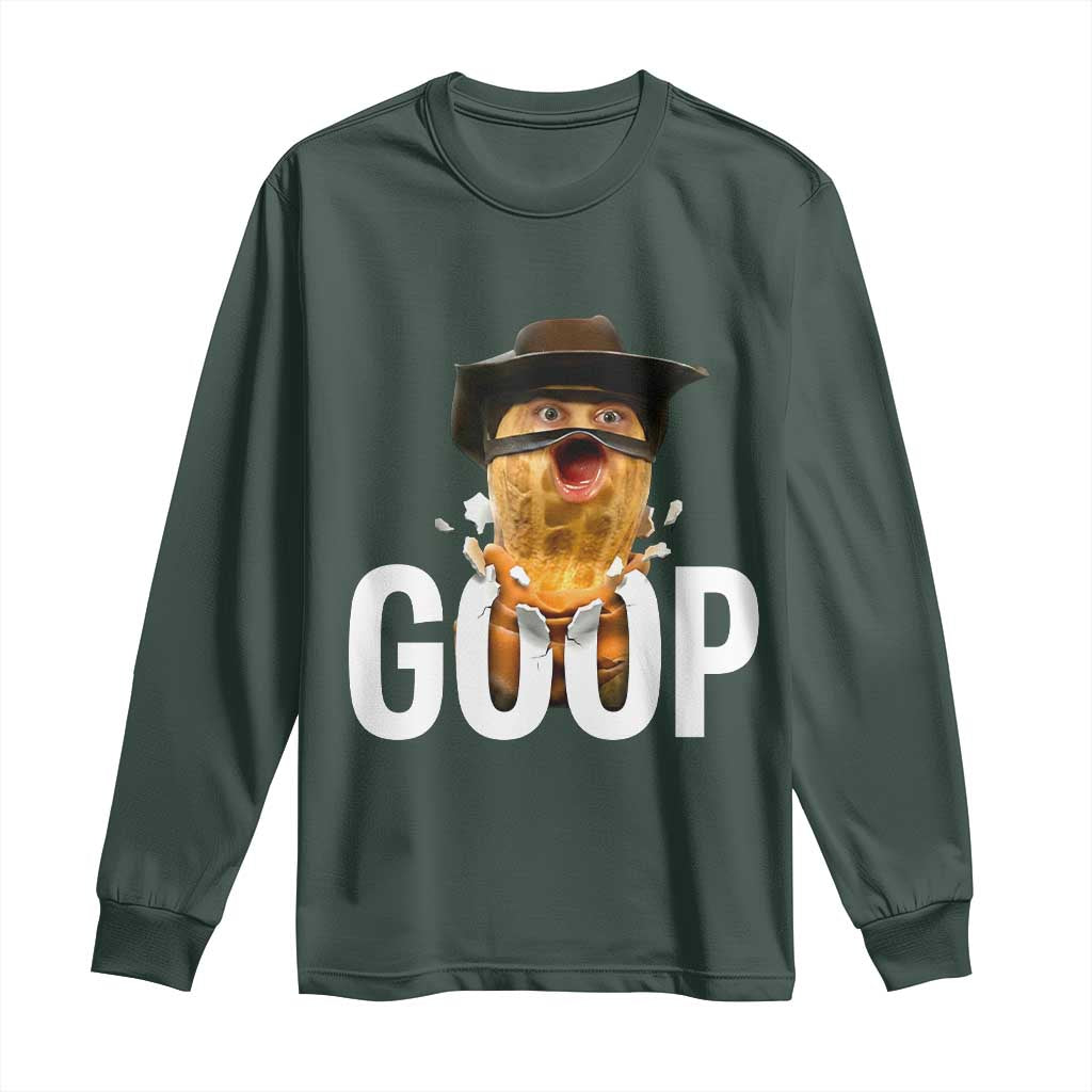 Goop Meme Explosion Long Sleeve Shirt Screaming Peanut Cowboy Brainrot Energy TS02 Dark Forest Green Print Your Wear