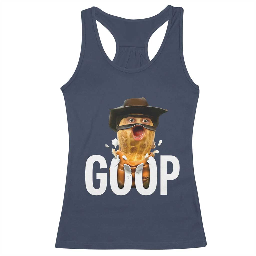 Goop Meme Explosion Racerback Tank Top Screaming Peanut Cowboy Brainrot Energy TS02 Navy Print Your Wear
