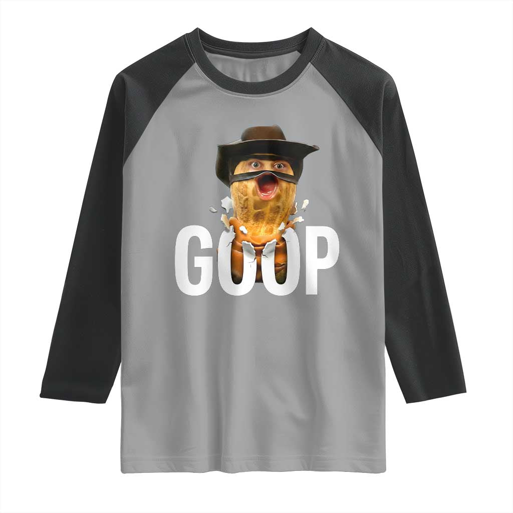 Goop Meme Explosion Raglan Shirt Screaming Peanut Cowboy Brainrot Energy TS02 Sport Gray Black Print Your Wear
