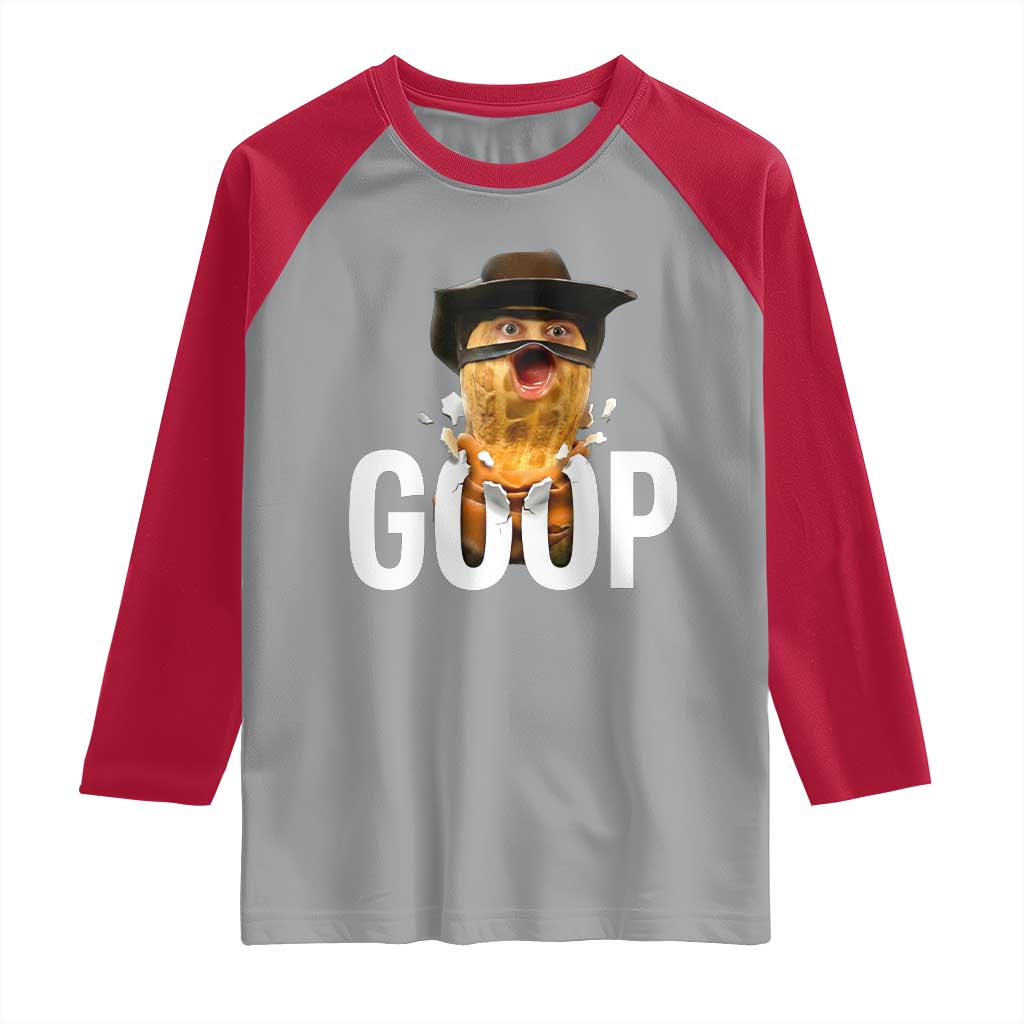 Goop Meme Explosion Raglan Shirt Screaming Peanut Cowboy Brainrot Energy TS02 Sport Gray Red Print Your Wear